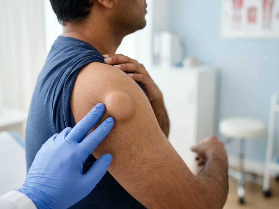 A soft lump under the skin being examined